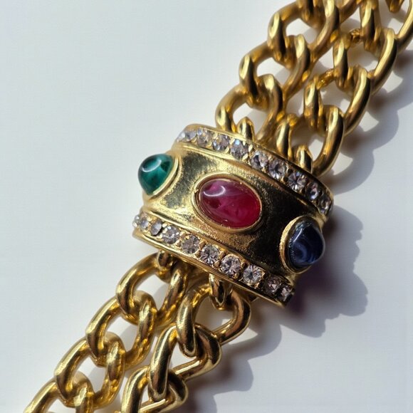 GIVENCHY Vintage Jewels of India Chunky Double Strand Jeweled Chain Necklace - Picture 5 of 8